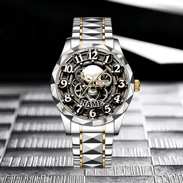 Customized Skull and Gear Pattern Watch – Personalized Name Watch – A Gift for Friend, Brother, BFF