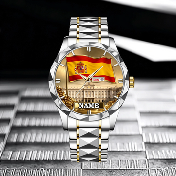 Customized Spain Flag Watch - Personalized Name Watch - Gift For Patriot, Veteran