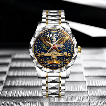 Customized U.S 250th Anniversary Patriotic Commemorative Watch - Personalized Name - Patriot's Memorabilia