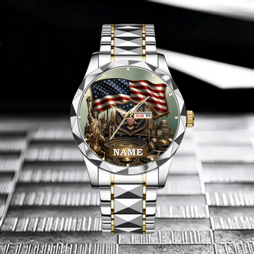 Customized USA Football Crest Watch - Personalized Name - Gift for Football Fans, American Culture Lovers, Men