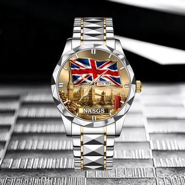 Customized United Kingdom Flag Watch - Personalized Name Watch - Gift For Patriot, Veteran
