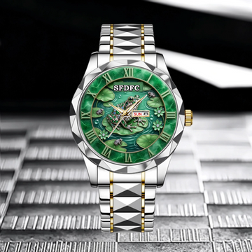 Customized Watch with Lotus Pond Frogs Design - Personalized Name - Gift for Frogs Lovers