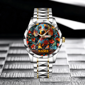 Customized Watch with Puppy Pattern - personalized Name Watch for Dachshund Dog - A Gift for Dog Owners,Dog Lovers