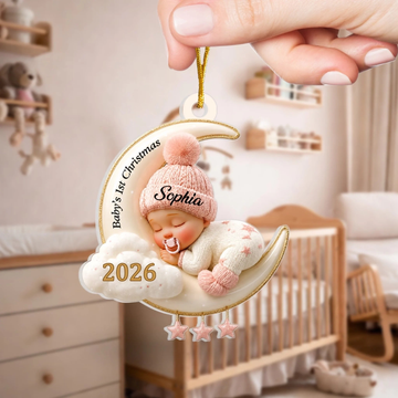 Cute Baby First Christmas Personalized Acrylic Ornament Gift For Parents Baby First Christmas Moon Acrylic Ornament