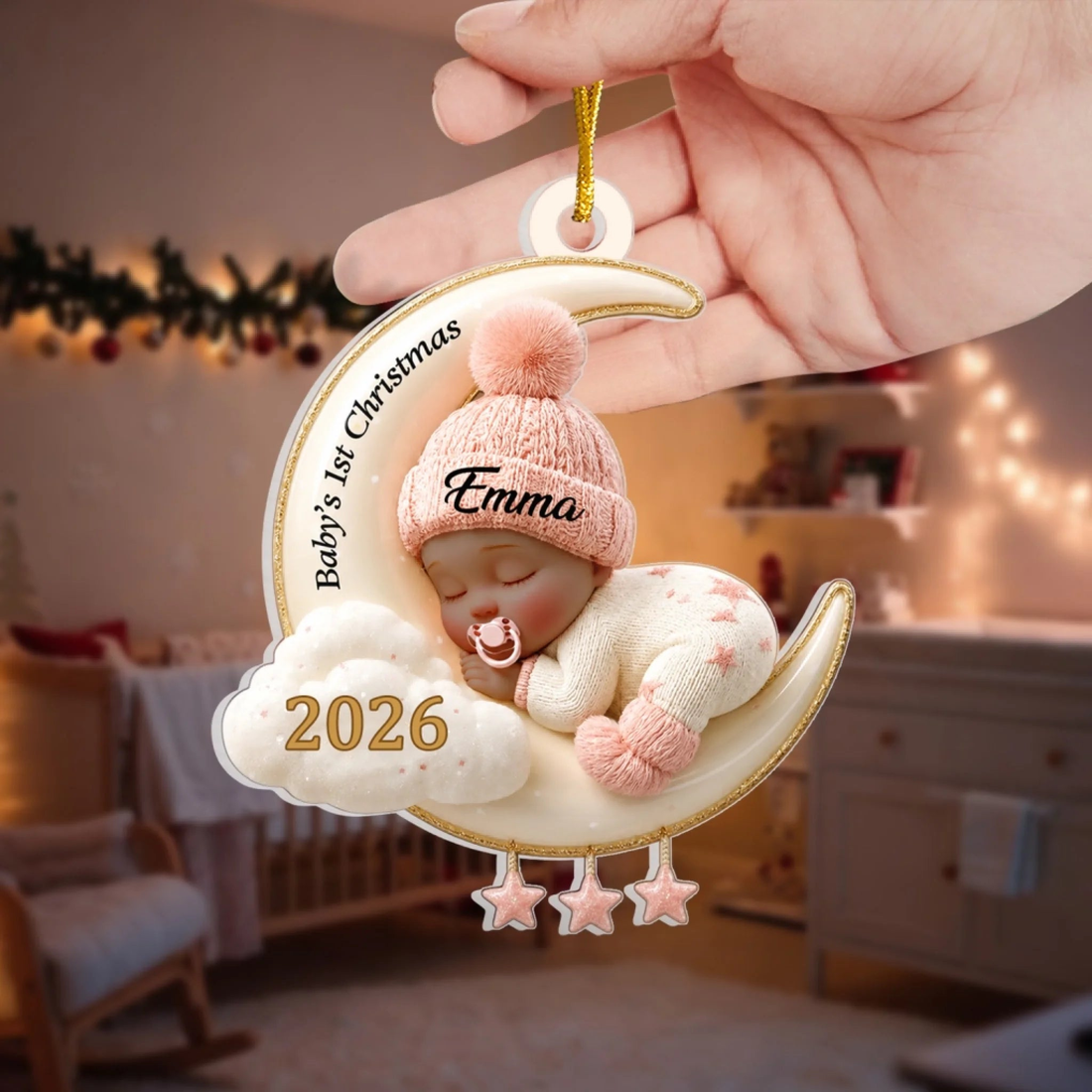 Cute Baby First Christmas Personalized Acrylic Ornament Gift For Parents Baby First Christmas Moon Acrylic Ornament