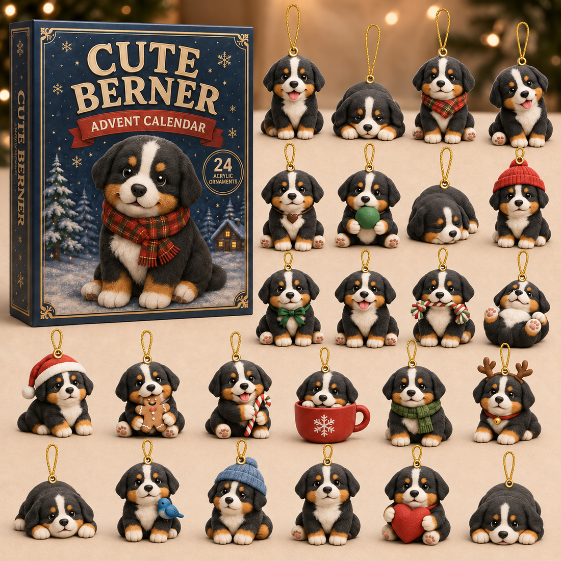 Cute Berner Winter Advent Calendar 2026 24 Day Festive Countdown Acrylic Charms Blind Box Gift For Bernese Lovers
