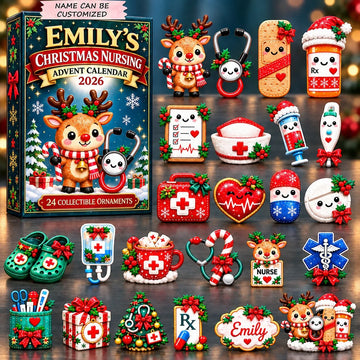 Cute Christmas Nurse Advent Calendar 2026 - 24-Day Countdown, Acrylic Charms