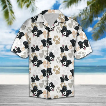 Cute Collie Face With Paw Pattern Hawaiian Shirt HO2101