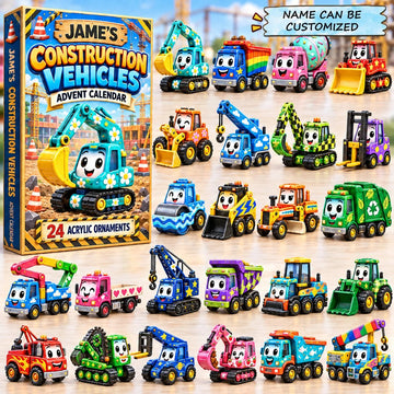 Cute Constructive Vehicles advent calendar 2026 - 24-Day Countdown, Acrylic Charms