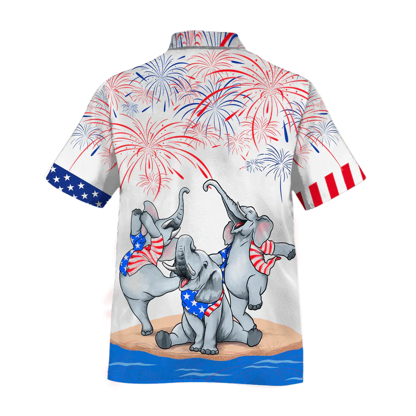 Cute Elephant American Aloha Hawaiian Shirts For Summer, Happy Independence Day Is Coming Aloha Hawaiian Shirt For Men Women, Elephant Lover, 4th July