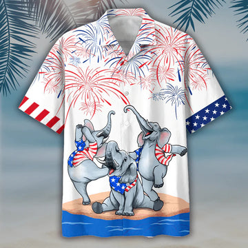 Cute Elephant American Aloha Hawaiian Shirts For Summer, Happy Independence Day Is Coming Aloha Hawaiian Shirt For Men Women, Elephant Lover, 4th July