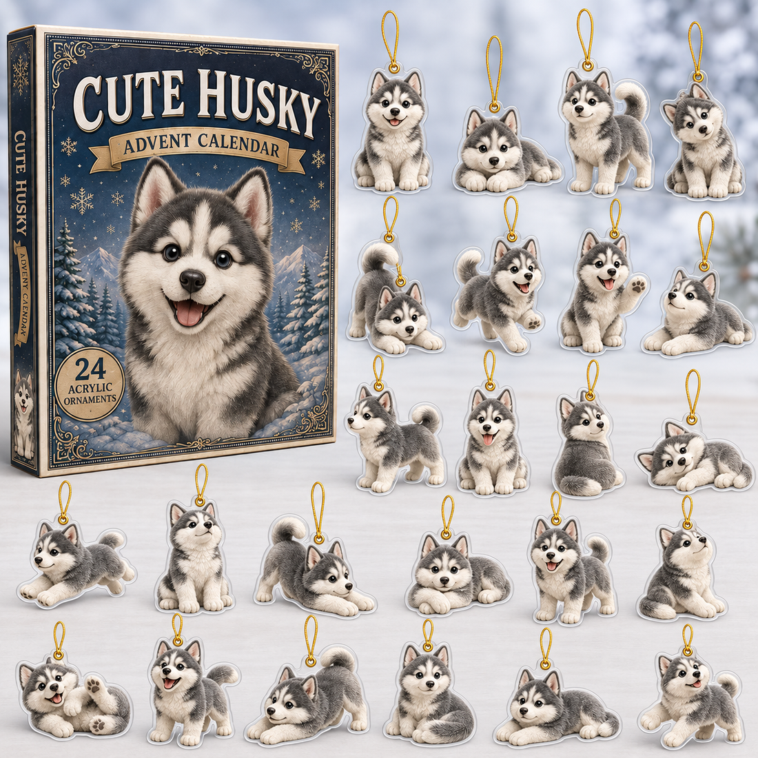 Cute Husky Advent Calendar 2026 24 Day Festive Countdown Acrylic Charms Blind Box Gift For Dog Lovers