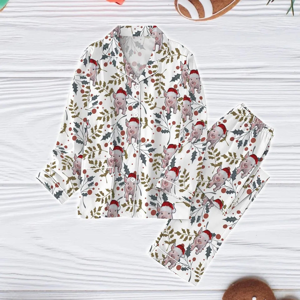 Cute Pigs Christmas Pajamas, Pig Mom Holiday Pajamas, Funny Pig Xmas Pajamas Set, Animal Lover Gift, Farm Life Christmas Pajamas