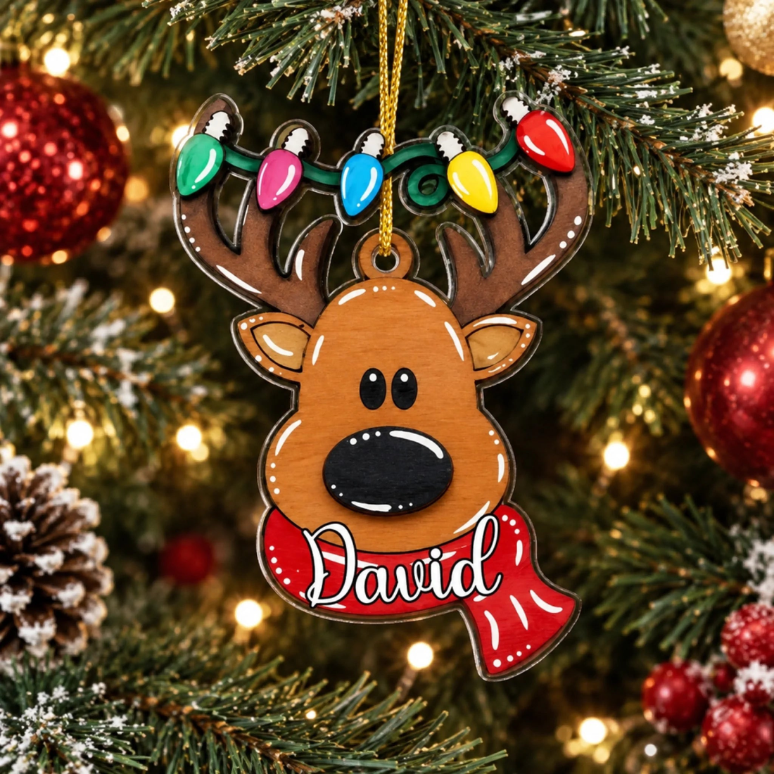 Cute Reindeer Personalized Acrylic Ornament Christmas Decor Personalized Family Christmas Reindeer