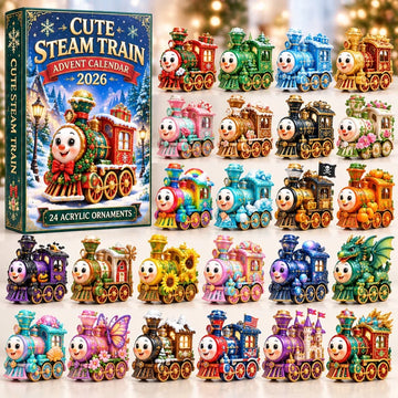 Cute Steam Train Advent Calendar 2026 - 24-Day Countdown, Acrylic Charms