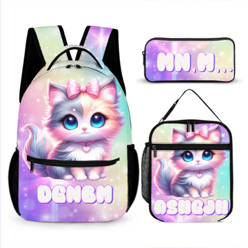 Cute Cat-Dog Accompany To School Backpack - Personalized Name - School Season Gift
