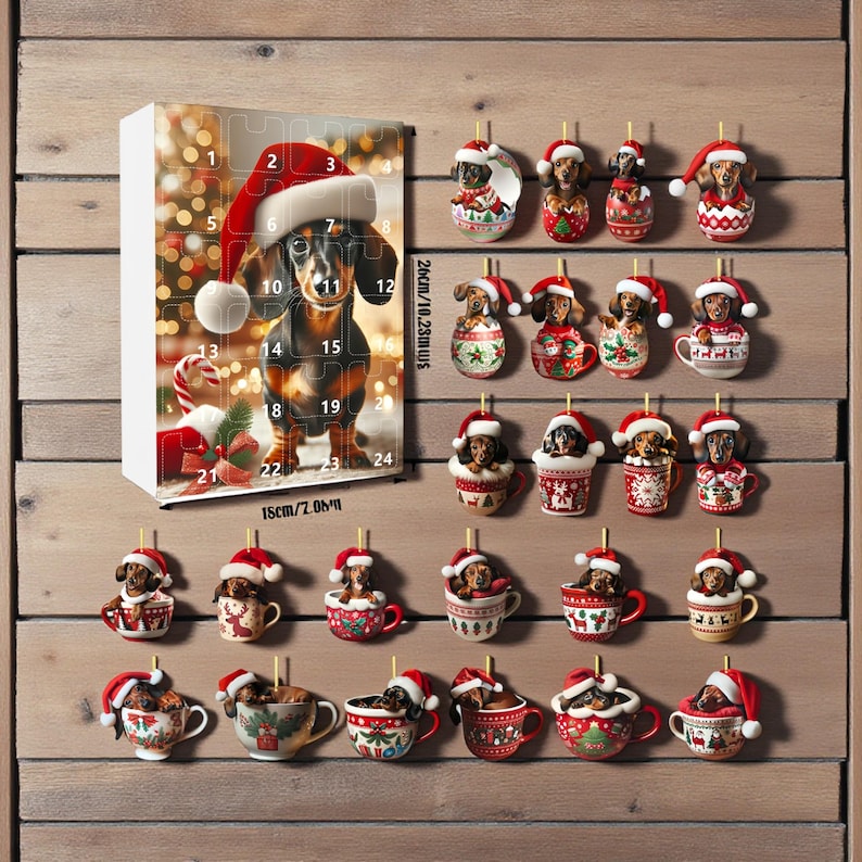 Dachshund Advent Calendar 2026 24 2D Acrylic Wiener Dog Christmas Ornaments
