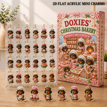 Dachshund Christmas Bakery Advent Calendar 24 Flat Acrylic Or Wood Charms