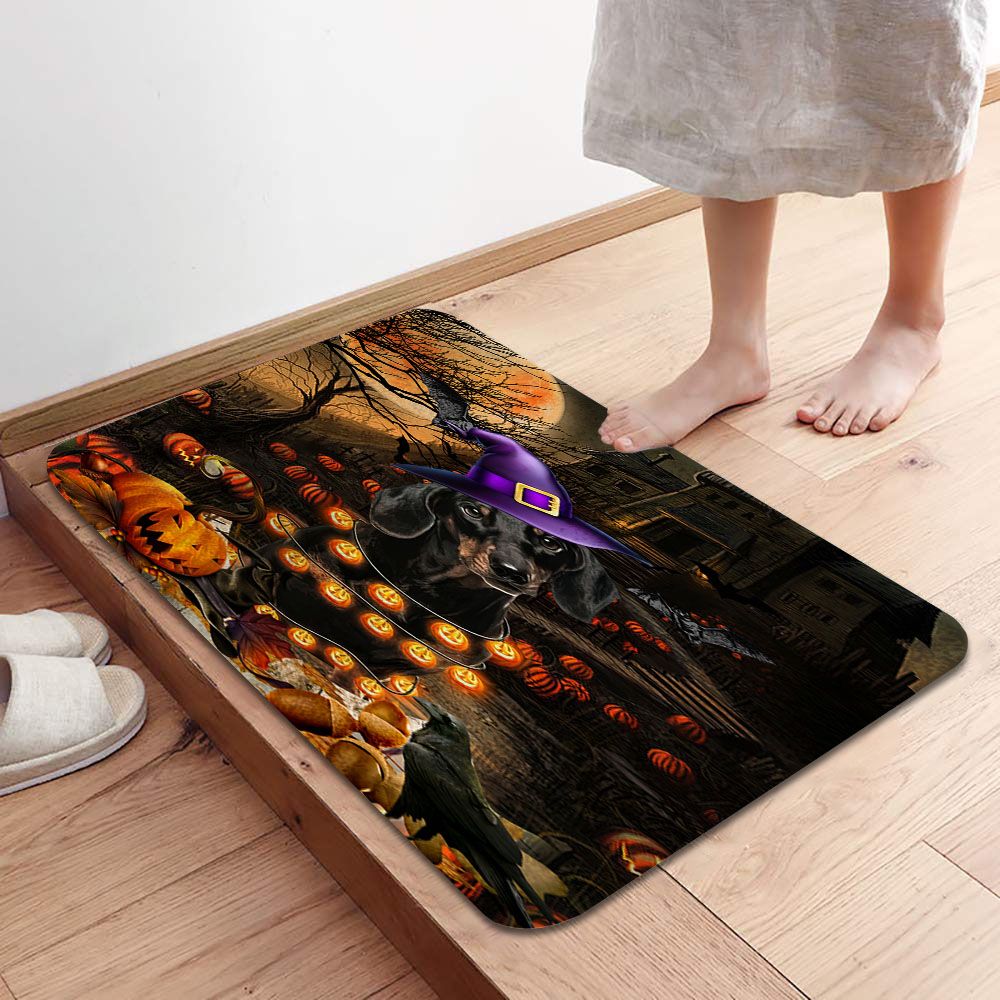 Dachshund Doormat - Dachshund Witch Pumpkin Halloween Moon Pattern Doormat - Presents For Dog Lovers