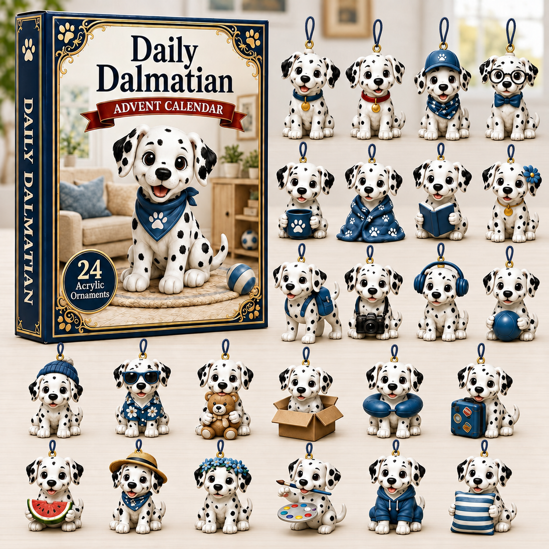Daily Dalmatian Advent Calendar 2026 24 Day Festive Countdown Acrylic Charms Blind Box Gift For Dog Lovers