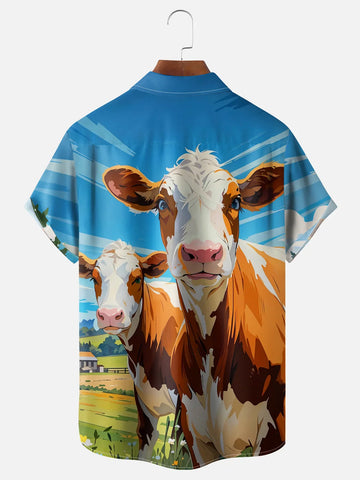 Dairy Cow Chest Pocket Casual Hawaiian Shirt
