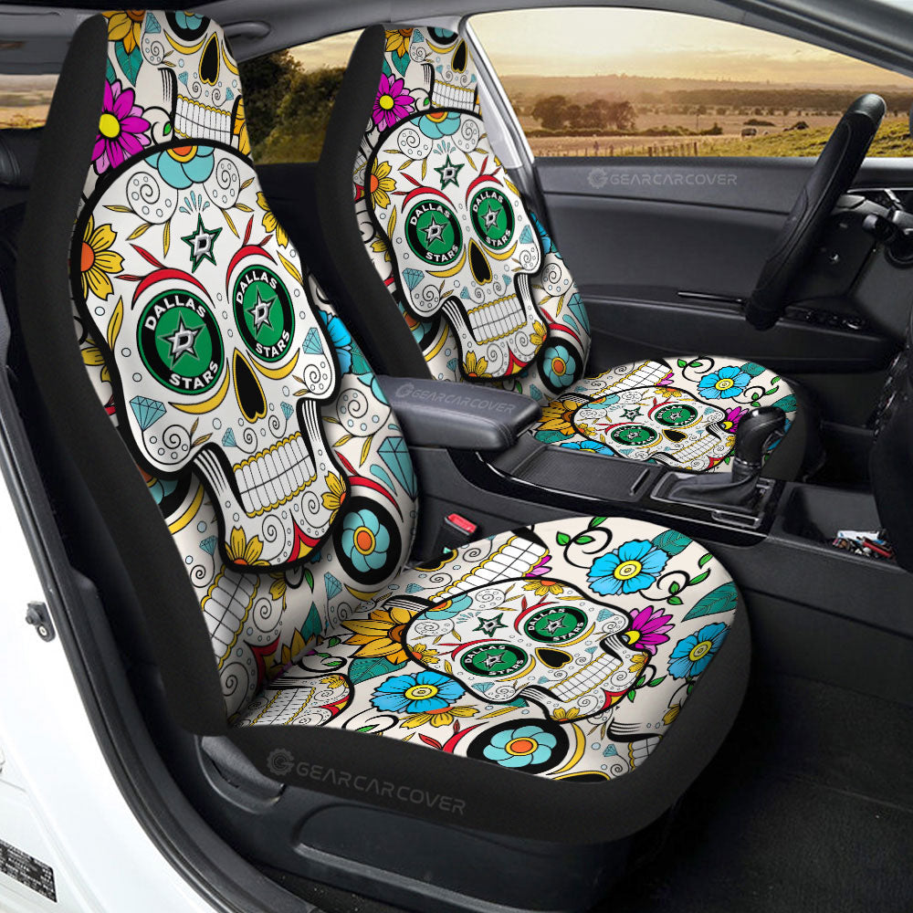 Dallas Stars Car Seat Covers Custom Sugar Skull Car Accessories