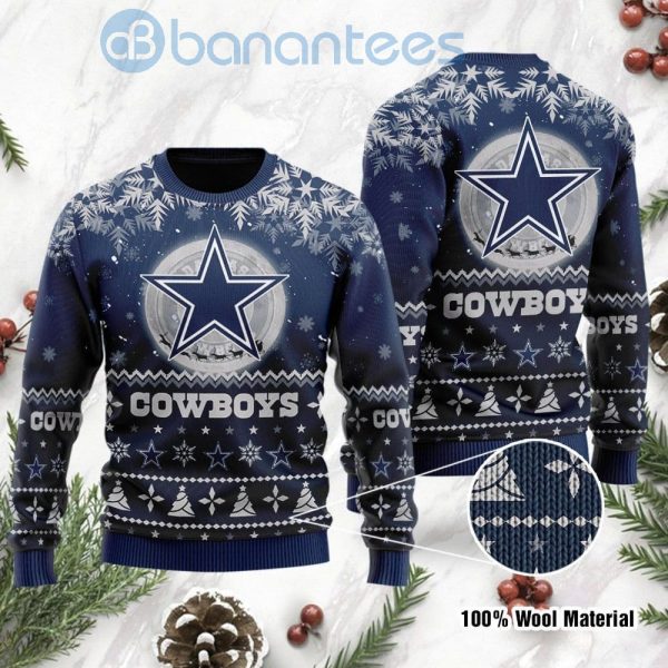 Dallas Cowboys Santa Claus In The Moon Ugly Christmas 3D Sweater