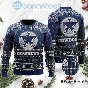 Dallas Cowboys Santa Claus In The Moon Ugly Christmas 3D Sweater