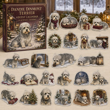 Dandie Dinmont Terrier Winter Advent Calendar 2026 - 24-Day Countdown, Acrylic Charms