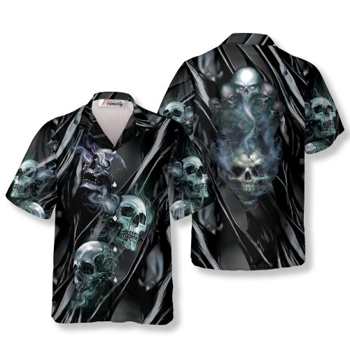 Dark Molten Metal Splash Wave Skull Hawaiian Shirt - Primesty