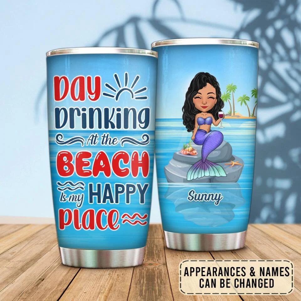 Day Drinking At The Beach Is My Happy Place Personalized Tumbler