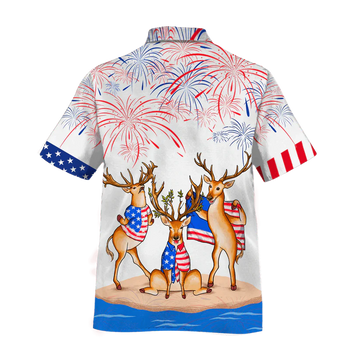 Deer Aloha Hawaiian Shirts For Summer, Independence Day Is Coming, Happy 4th Of July American Deer Hawaiian Shirt For Men Women, Gift For Deer Lovers