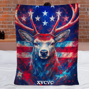 Deer Mix Flag Blanket - Personalized Name - Gift For Deer Lovers
