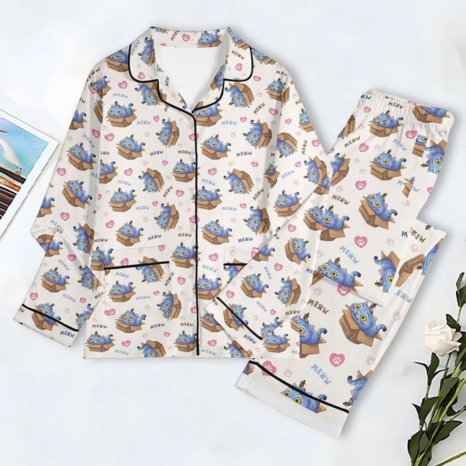 Derpy Tiger Pajama Set, Meow Hunters Pajama Set, Kpop Demon Hunters Pajamas, Music Sleepwear, Kpop Hunters Pajama Set, Huntrix Fan Gift