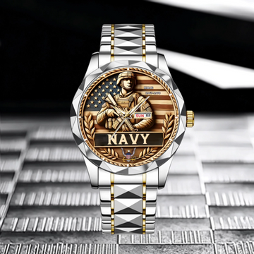 Design of the American Flag and Soldiers - Personalized Watch