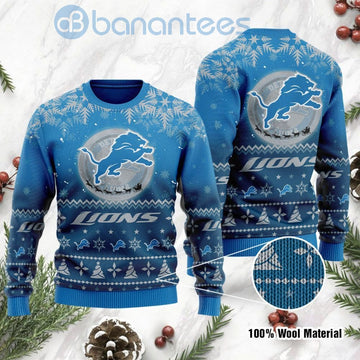 Detroit Lions Santa Claus In The Moon Ugly Christmas 3D Sweater