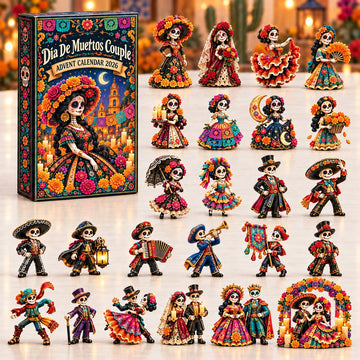 Dia De Muertos Couple advent calendar 2026 - 24-Day Countdown, Acrylic Charms