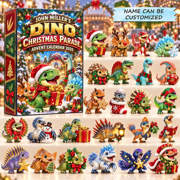 Dino Christmas Parade Advent Calendar 2026 - 24-Day Countdown, Acrylic Charms