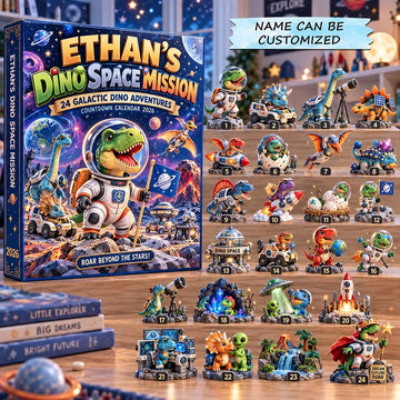 Dino Space Mission advent calendar 2026 - 24-Day Countdown, Acrylic Charms