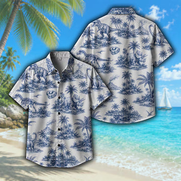 Dinosaur Hawaiian Shirt, Jurassic Tropical Button Down Shirt, Dino Beach Vacation Shirt, Summer Gift For Men Dad
