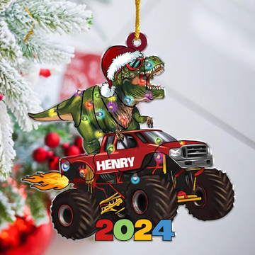 Dinosaur With Christmas Light Personalized Acrylic Ornament Christmas Gift For Kids