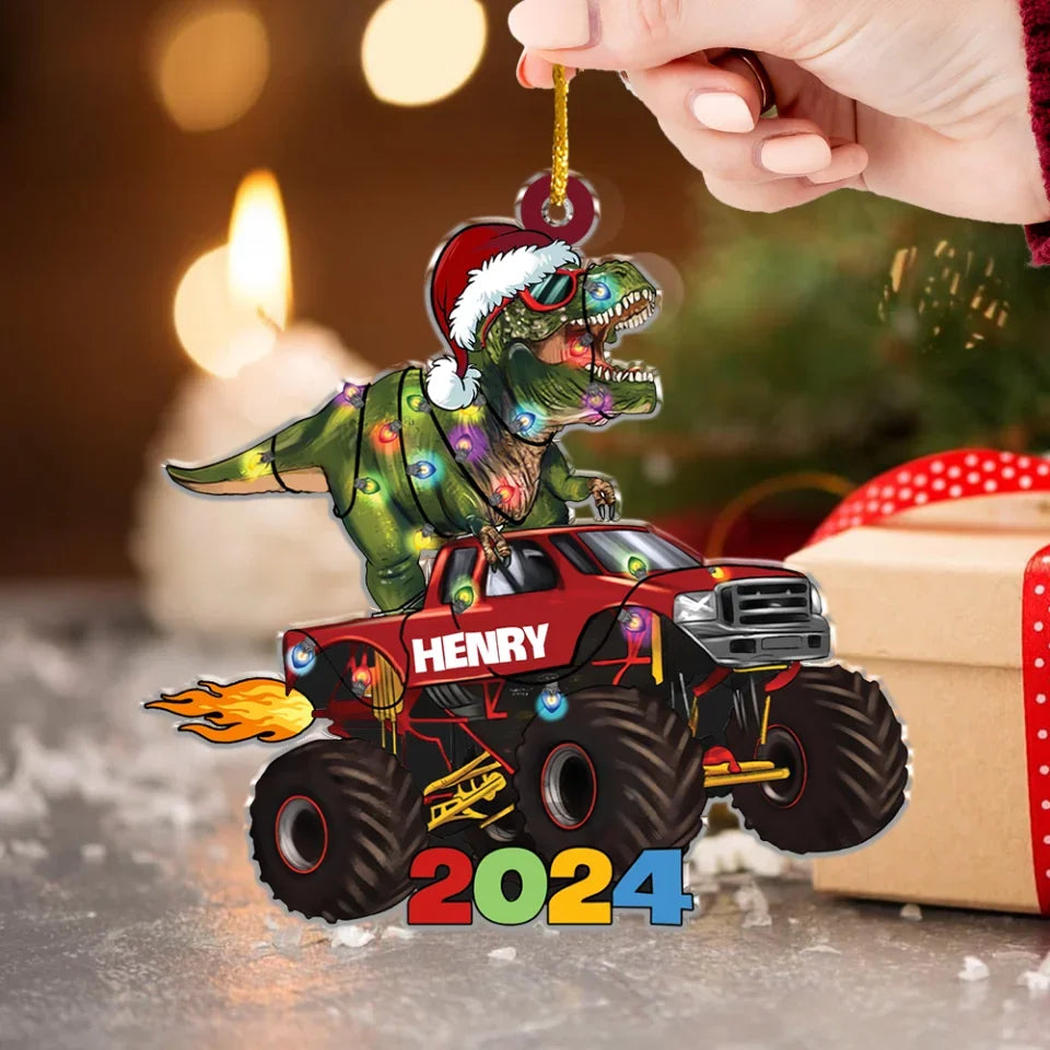 Dinosaur With Christmas Light Personalized Acrylic Ornament Christmas Gift For Kids