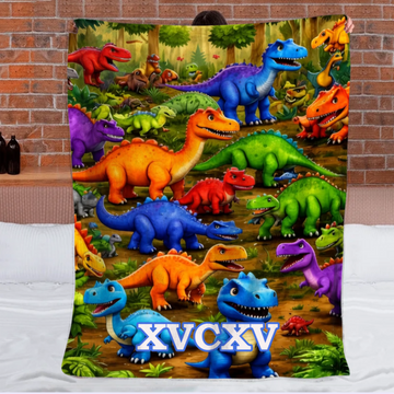 Dinosaur Adventure Customized Blanket – Personalized Name – Cool Gift For Kids & Dinosaur Lovers0001