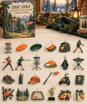 Disc Golf advent calendar with 24 custom-shaped flat acrylic charms and printed dimensional artwork 2026 - 24-Day Countdown, Acrylic Charms