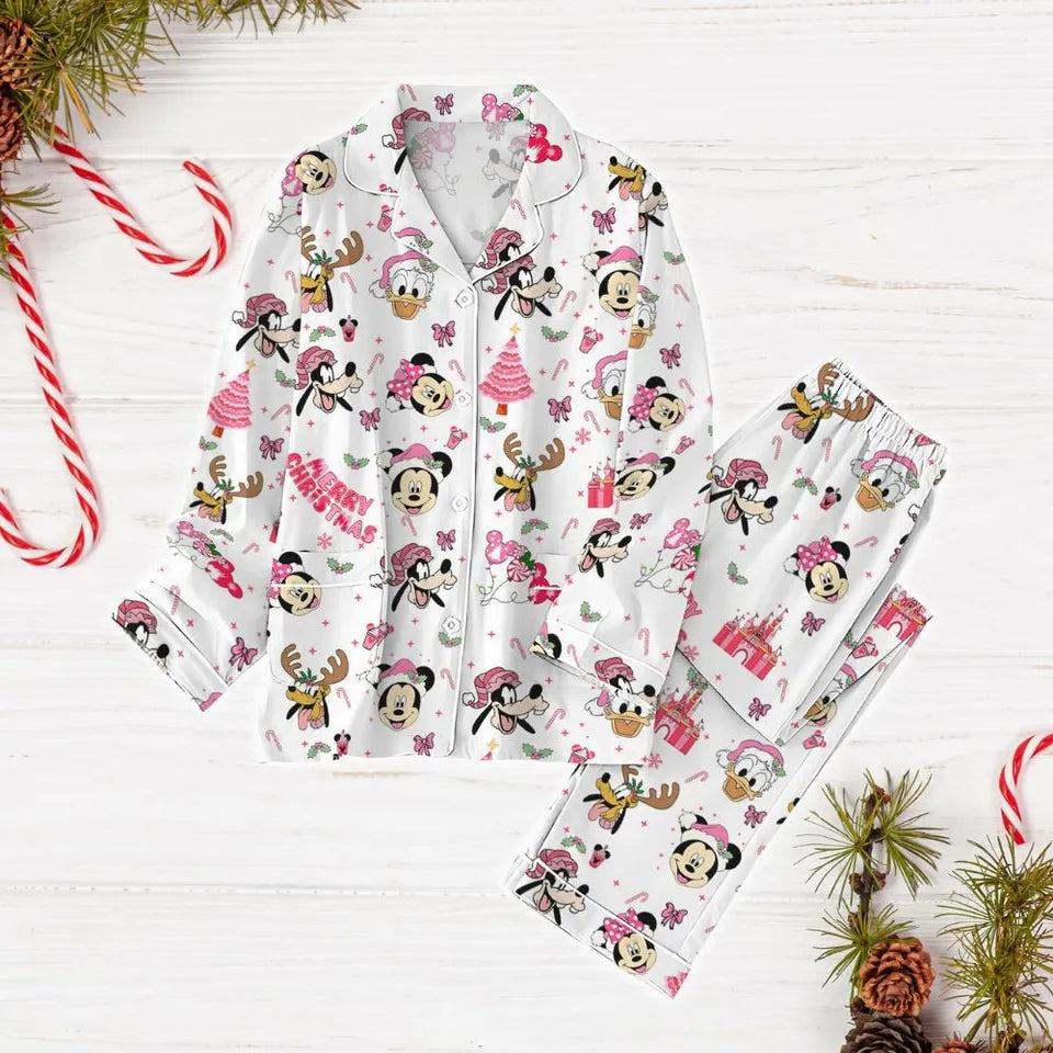 Disney Pink Christmas Pajamas Set, Mickey And Friends Xmas Pajamas, Donald And Daisy Holiday Pajamas, Minnie Matching Pajamas