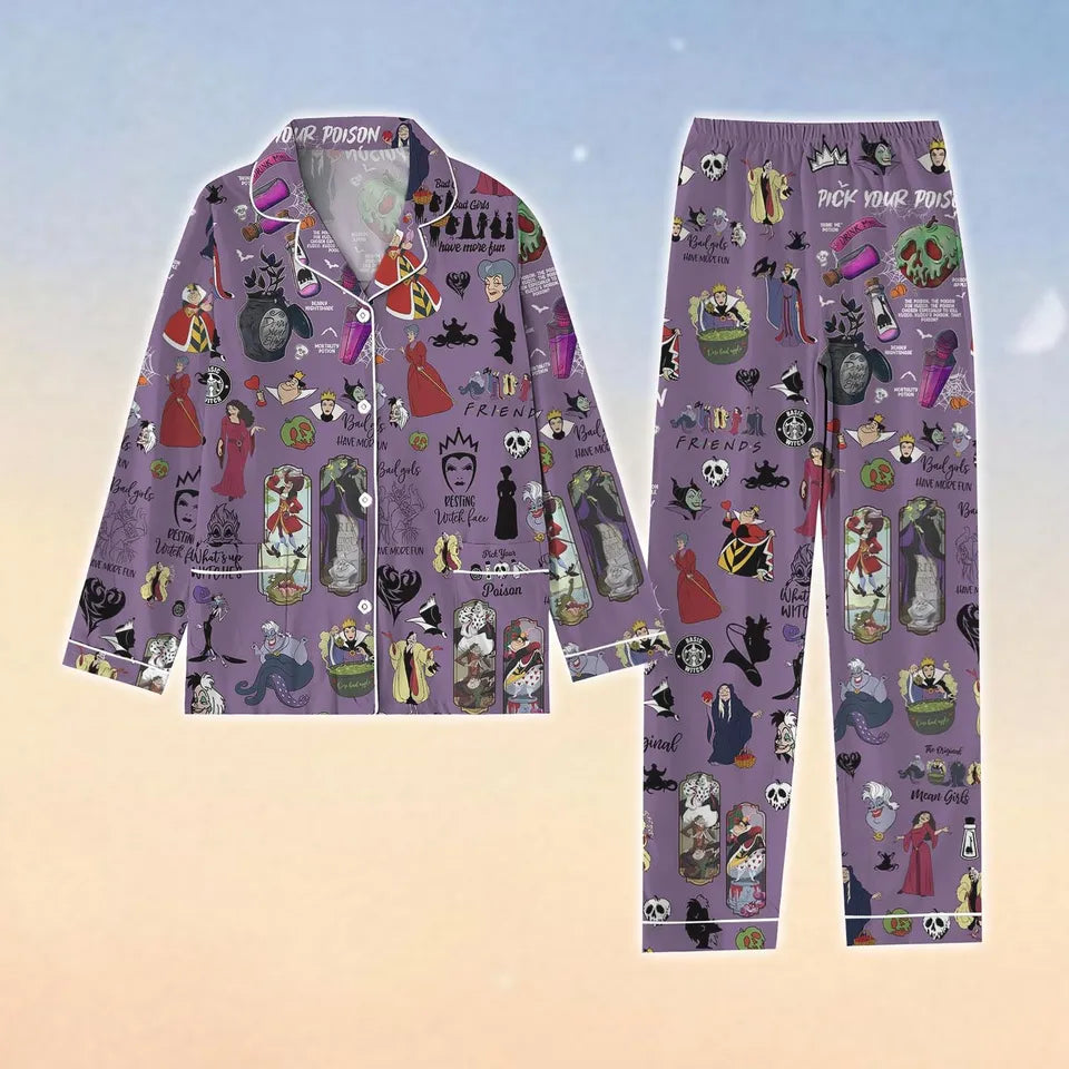 Disney Villains Pajamas Set, Magic Kingdom Shirt, Maleficent, Ursula, Evil Queen Women Pajamas, Bad Witches Shirt, Disney Birthday Gift