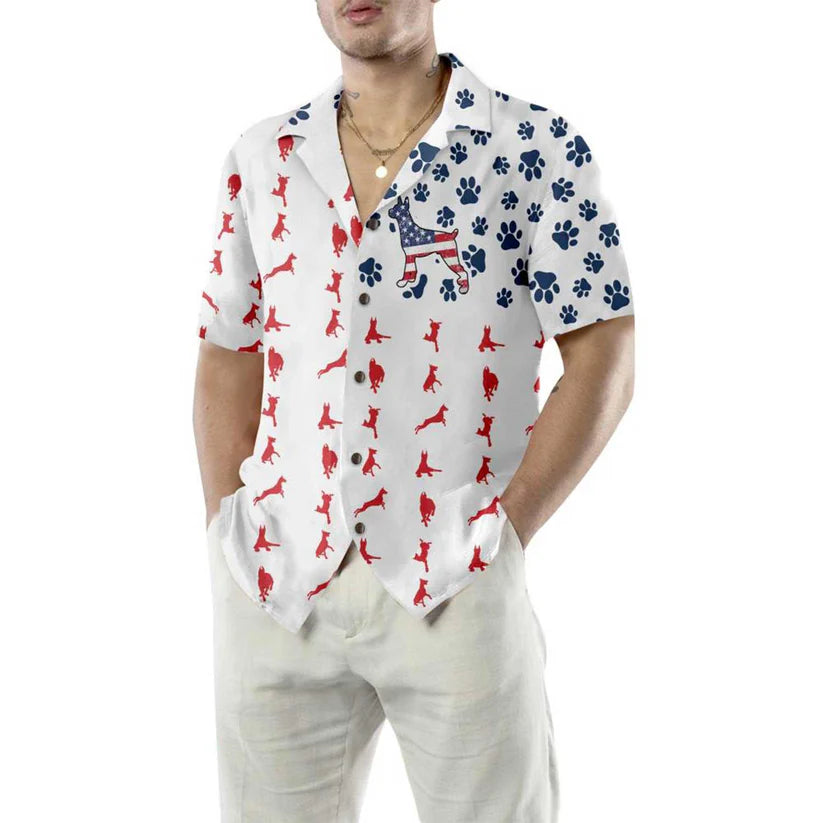 Dobermann Aloha Hawaiian Shirts For Summer, Doberman American Flag Hawaiian Shirt For Men Women, 4th of July Gift For Dog Lovers, Independence Day