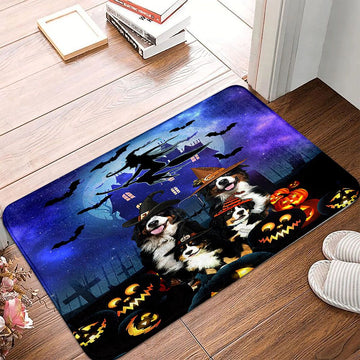 Dog Doormat - Happy Halloween Bernese Mountain Witch Dark Blue Doormat - Gifts For Dog Lovers