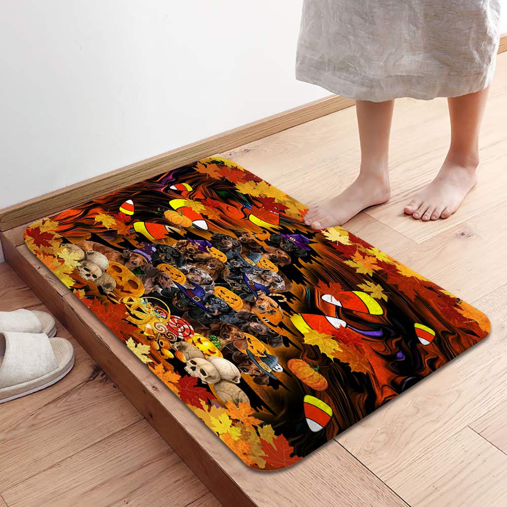 Dog Halloween Doormat - Dog Witch And Halloween Pumpkin Fall Pattern Doormat - Gifts For Dog Lovers