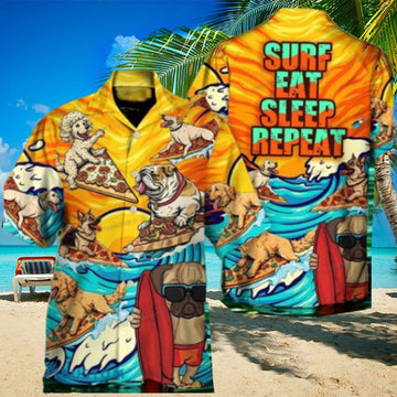 Dog Lovers Surfing Surf Eat Sleep Repeat Art Style Hawaiian Shirt Style Gift